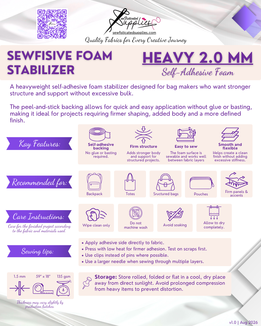Sewfisive Foam Stabilizer - Self-Adhesive