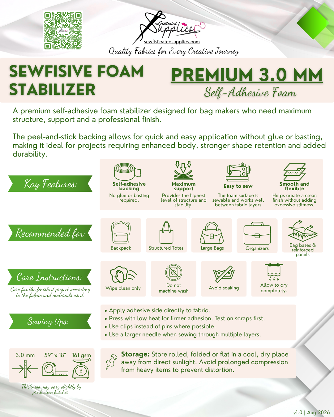Sewfisive Foam Stabilizer - Self-Adhesive